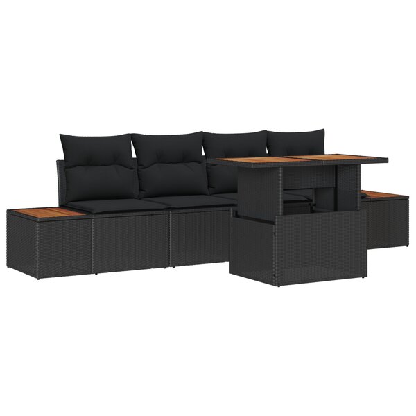 vidaXL Ensemble de Canapé de Jardin de 5 Pièces avec Coussins Noir en Poly Rattan