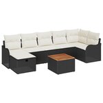 Ensemble de 8 Canapés de Jardin avec Coussins Noir en Poly Rattan