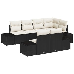 vidaXL Ensemble de Canapé de Jardin 7 Pièces avec Coussins Noir en Rotin Synthétique