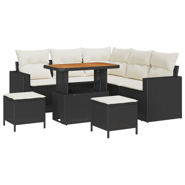 vidaXL Ensemble de canapés de jardin 8 pièces avec coussins noir en poly rattan acacia
