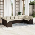 Ensemble de 10 pièces de canapé de jardin avec coussins Marron Poly Rotin