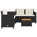 vidaXL Canapé de jardin avec table et coussins en forme de L noir