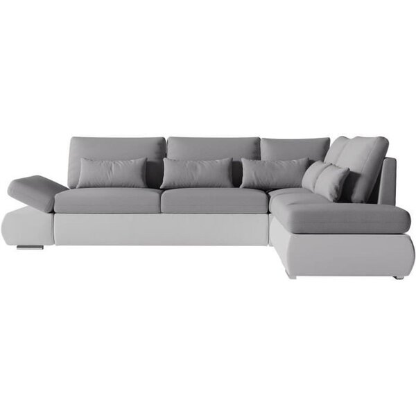 Canapé d'angle réversible convertible SEVARA 4 places - PU blanc et tissu gris clair - Coffre de rangement - 267 x 200 x 90 cm
