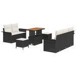 Ensemble de Sofa de Jardin de 8 Pièces avec Coussins Noir en Rattan Poly Acacia