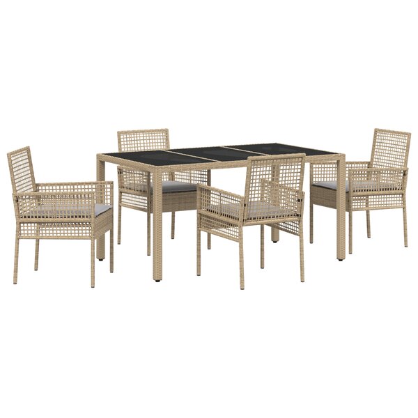 Ensemble de salle à manger de jardin vidaXL 5 pièces avec coussins en poly rattan beige