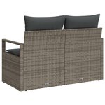 Sofa de jardin 2 places avec coussins gris en poly rotin