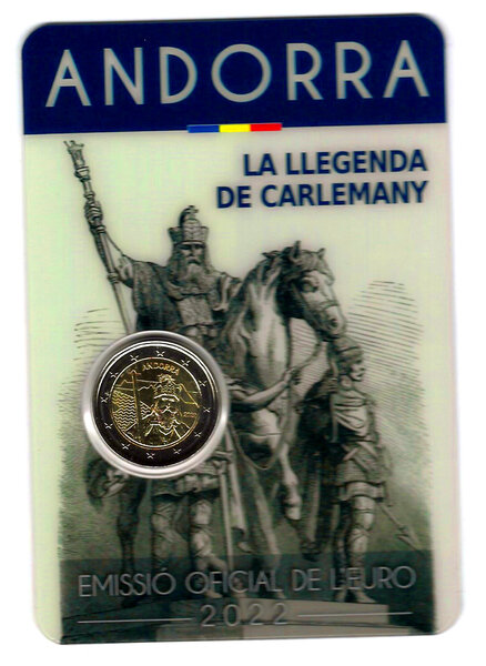 Monnaie 2 euros commémorative andorre bu 2022 - légende de charlemagne