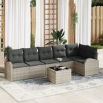 vidaXL Ensemble de canapé de jardin 7 pièces avec coussins gris poly rattan