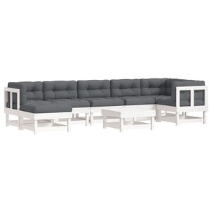 vidaXL Salon de jardin 8 Pièces avec coussins blanc bois massif