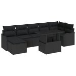 Ensemble de Canapé de Jardin vidaXL 8 pièces avec Coussins Noir Rotin Synthétique