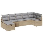 Ensemble de 7 pièces de canapé de jardin avec coussins beige en poly rotin
