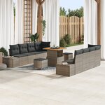 Ensemble de sofa de jardin 11 pièces avec coussins gris poly rattan acacia