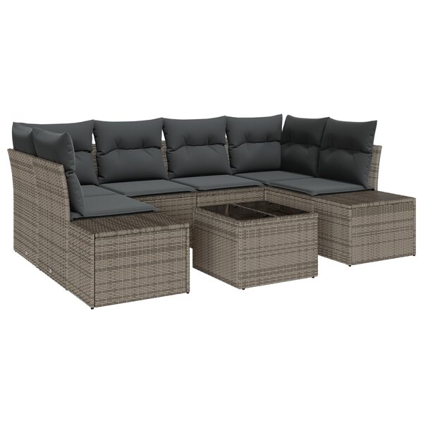 vidaXL Ensemble de sofa de jardin de 7 pièces avec coussins gris en poly rotin