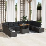 vidaXL Ensemble de Canapés de Jardin 11 pièces avec Coussins Noir Poly Rattan