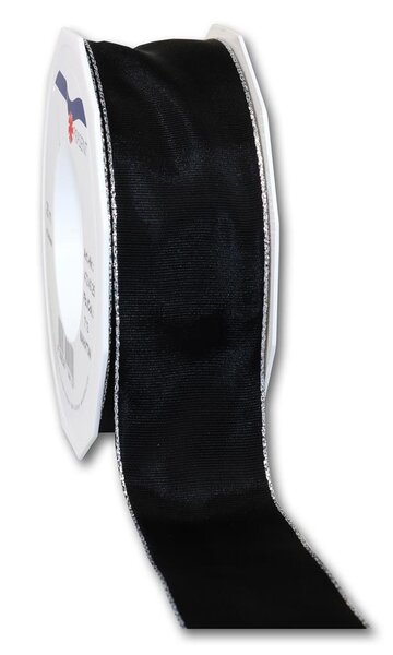 Ruban de soie avec bordure doré manhattan 25-m-rouleau 40 mm noir