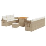vidaXL Ensemble de Canapé de Jardin 10 Pièces avec Coussins Beige Rattan Poly Acacia