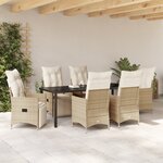vidaXL Ensemble de salle à manger de jardin 7 pièces avec coussins beige en poly rattan