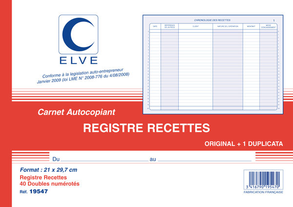 Manifold AUTO ENTREPRENEURS RECETTES 210 x 297 mm 40 Feuillets Dupli ELVE