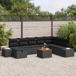 vidaXL Ensemble canapé jardin 9 pièces avec coussins noir poly rattan