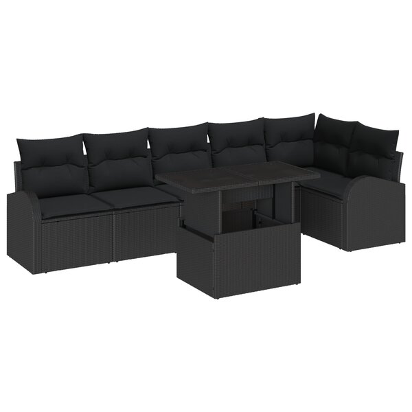 vidaXL Ensemble de canapé de jardin 7 pièces avec coussins noir en poly rattan