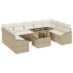 vidaXL Ensemble de Canapé de Jardin 10 Pièces avec Coussins Beige Poly Rattan