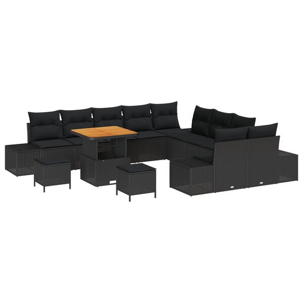 Ensemble de Canapés de Jardin vidaXL 13 pièces avec coussins noir poly rattan acacia