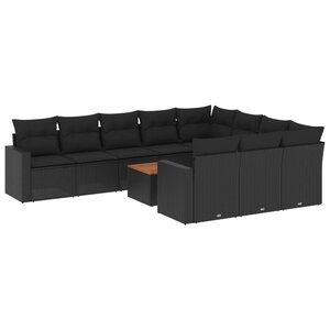 vidaXL Salon de jardin 11 Pièces avec coussins noir résine tressée