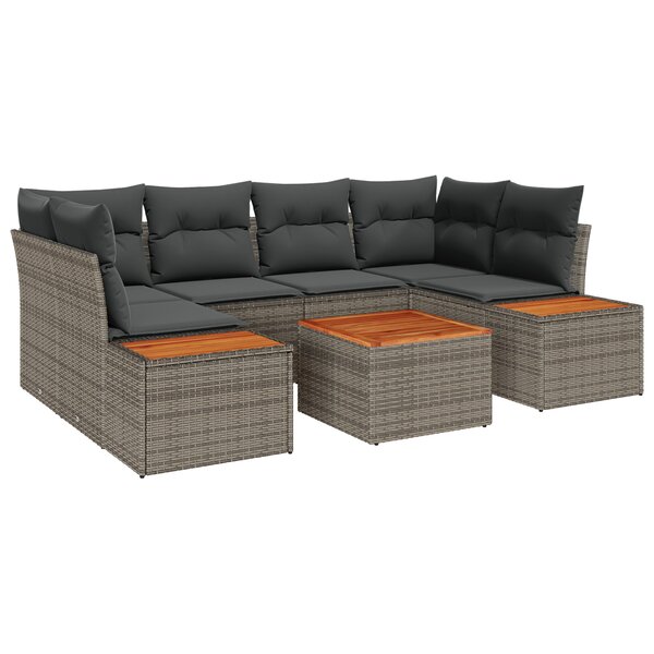 Canapé de Jardin 6 pièces avec Coussins Gris Rotin Poly Acacia