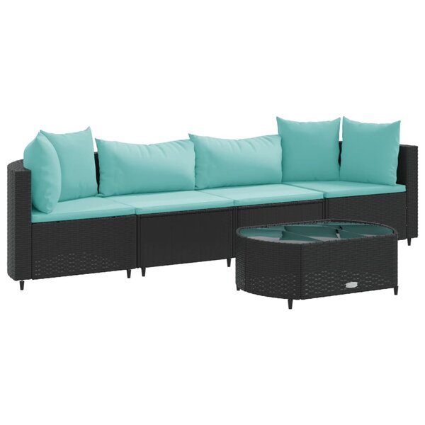 vidaXL Salon de jardin 5 Pièces avec coussins noir résine tressée