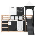 vidaXL Lit superposé avec toboggan et rideaux blanc et noir 90x190 cm