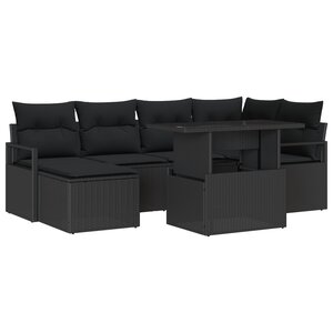 Ensemble de canapé de jardin vidaXL de 7 pièces avec coussins en poly rattan noir