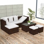 vidaXL Salon de jardin 4 Pièces avec coussins Résine tressée Marron