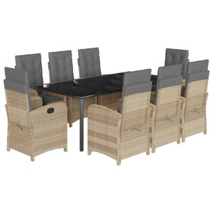 vidaXL Ensemble à manger de jardin et coussins 9 Pièces mélange beige