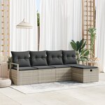 Ensemble de canapé de jardin vidaXL de 5 pièces avec coussins en rotin poly gris clair
