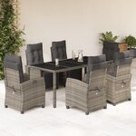 vidaXL Ensemble à manger de jardin et coussins 7 Pièces gris rotin