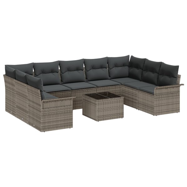 vidaXL Ensemble de Canapé de Jardin de 9 Pièces avec Coussins en Osier Noir Poly