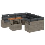 Ensemble de Canapé de Jardin 9 Pièces avec Coussins Gris Rattan Poly