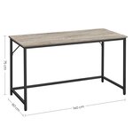 Bureau table poste de travail 140 x 60 x 75 cm pour bureau salon chambre assemblage simple métal style industriel grège et noir 12_0001298