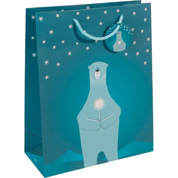 Sac cadeau de Noël Polar bear with candle Grand 26x33x12cm SIGEL