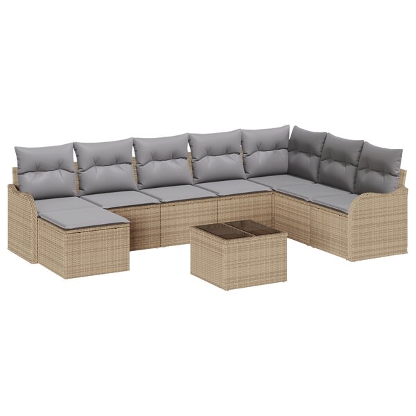 Ensemble de Canapés de Jardin 9 Pièces avec Coussins en Rattan Poly Noir