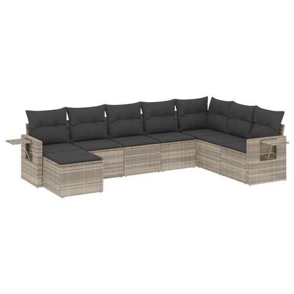 vidaXL Salon de jardin 8 Pièces avec coussins gris clair résine tressée