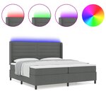 Lit Box Spring vidaXL avec Matelas & LED Grise Foncée 200x200 cm Tissu