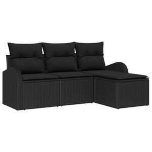 vidaXL Ensemble de Canapés de Jardin 4 Pièces Avec Coussins Noir Poly Rattan