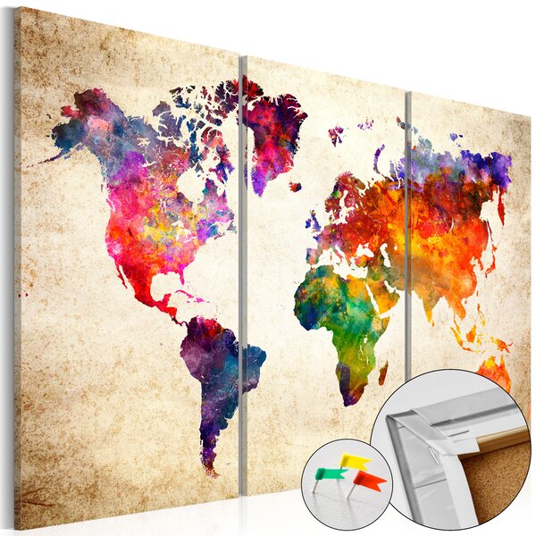 Tableau en liège - corkboard map in watercolor l x h en cm 120x80