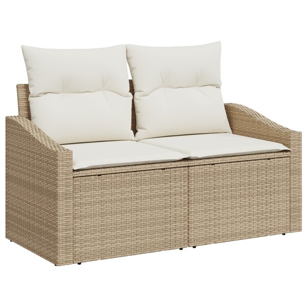 Canapé de jardin 2 places avec coussins Beige en poly rotin