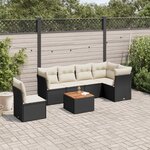 vidaXL Salon de jardin 7 Pièces avec coussins noir résine tressée