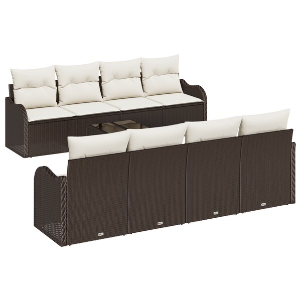 Ensemble de Canapé de Jardin de 9 Pièces avec Coussins Marron en Rotin Synthétique