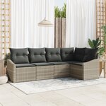 vidaXL Ensemble de canapé de jardin 5 pièces avec coussins Gris clair Poly Rattan