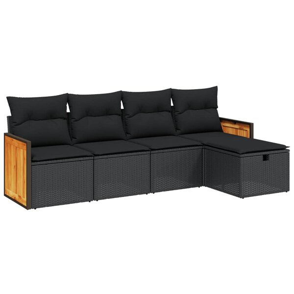 vidaXL Salon de jardin 5 Pièces avec coussins noir résine tressée