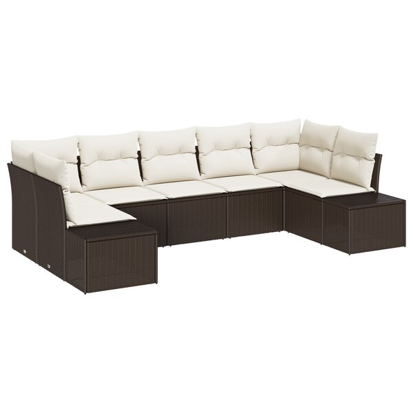 vidaXL Set de Canapé de Jardin 7 pièces avec Coussins Marron en Rattan Poly